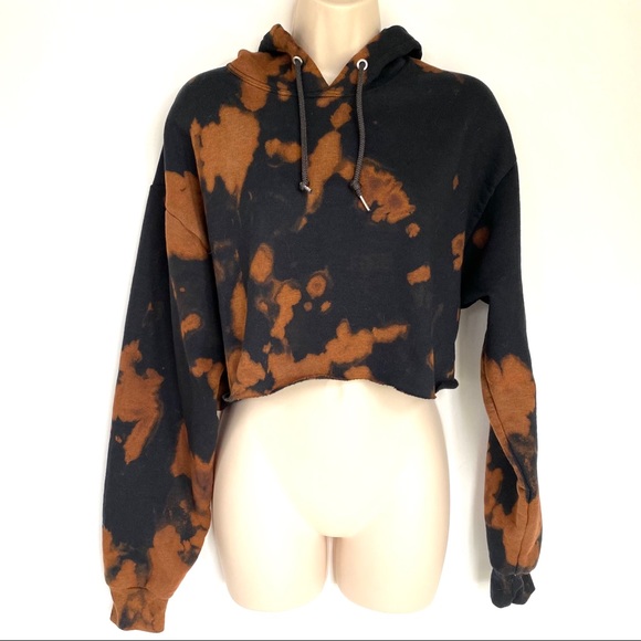 Hanes Tops - Handmade Tie dye crop hoodie black tan L